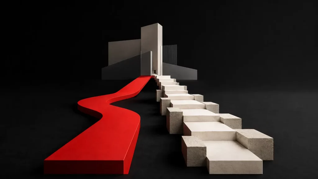 Dos caminos, uno rojo y directo y otro blanco construido por etapas, representan la decisión entre Google Ads y posicionamiento SEO.