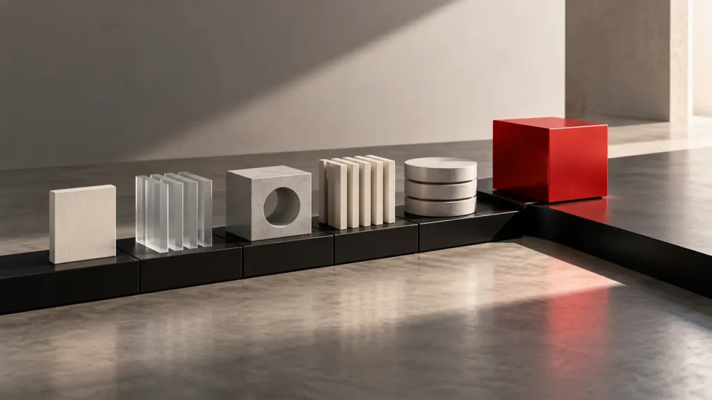 Sistema modular alineado que representa el escalado controlado de una campaña publicitaria